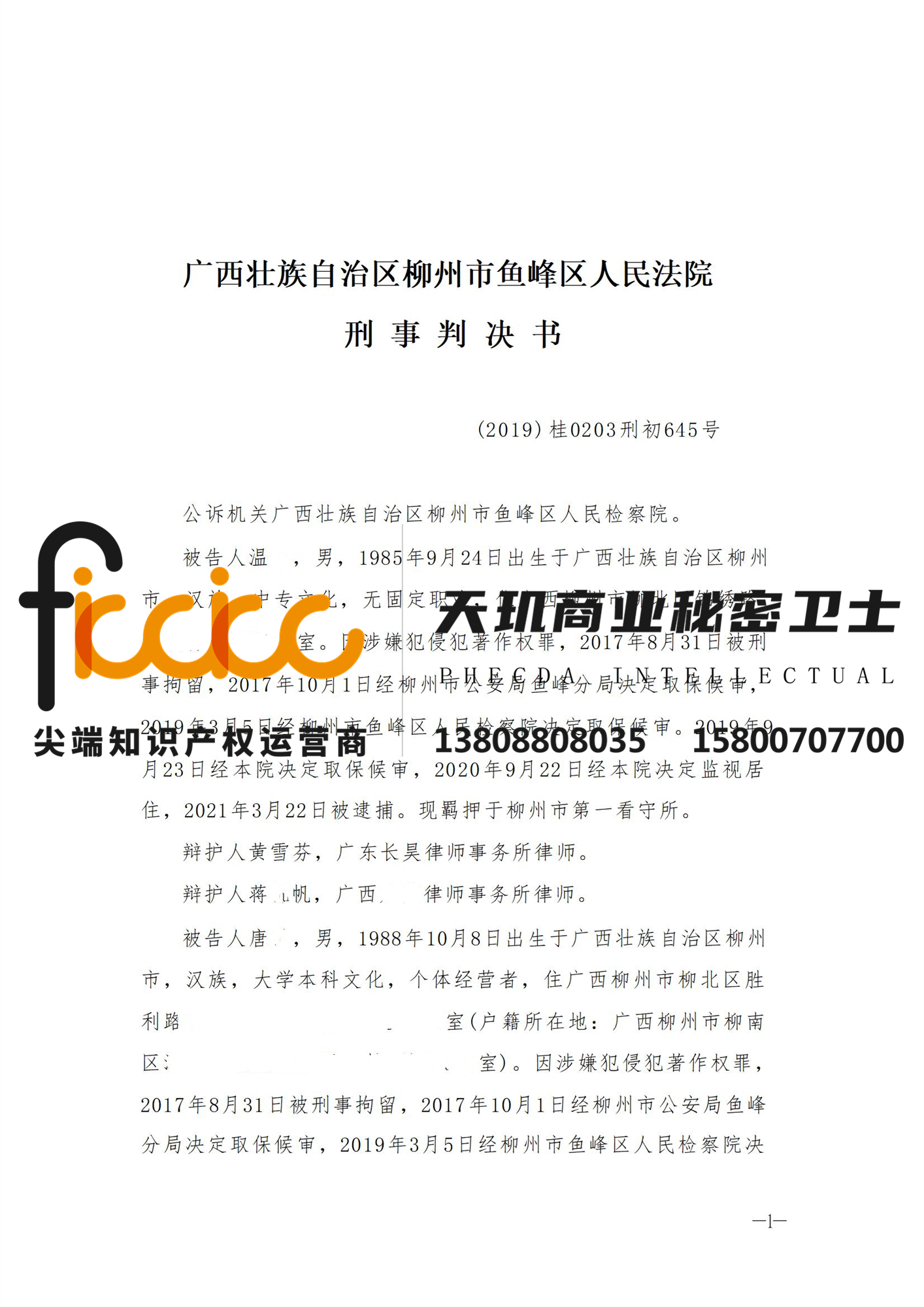 2021年柳州覃XX侵犯著作权罪一审